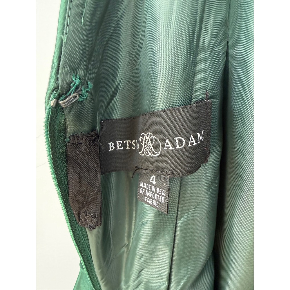 Betsy & Adam Emerald Green Satin High Low Formal Gown Prom Dress Pockets Size 4 - Picture 4 of 15